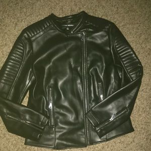 Black faux leather moto jacket